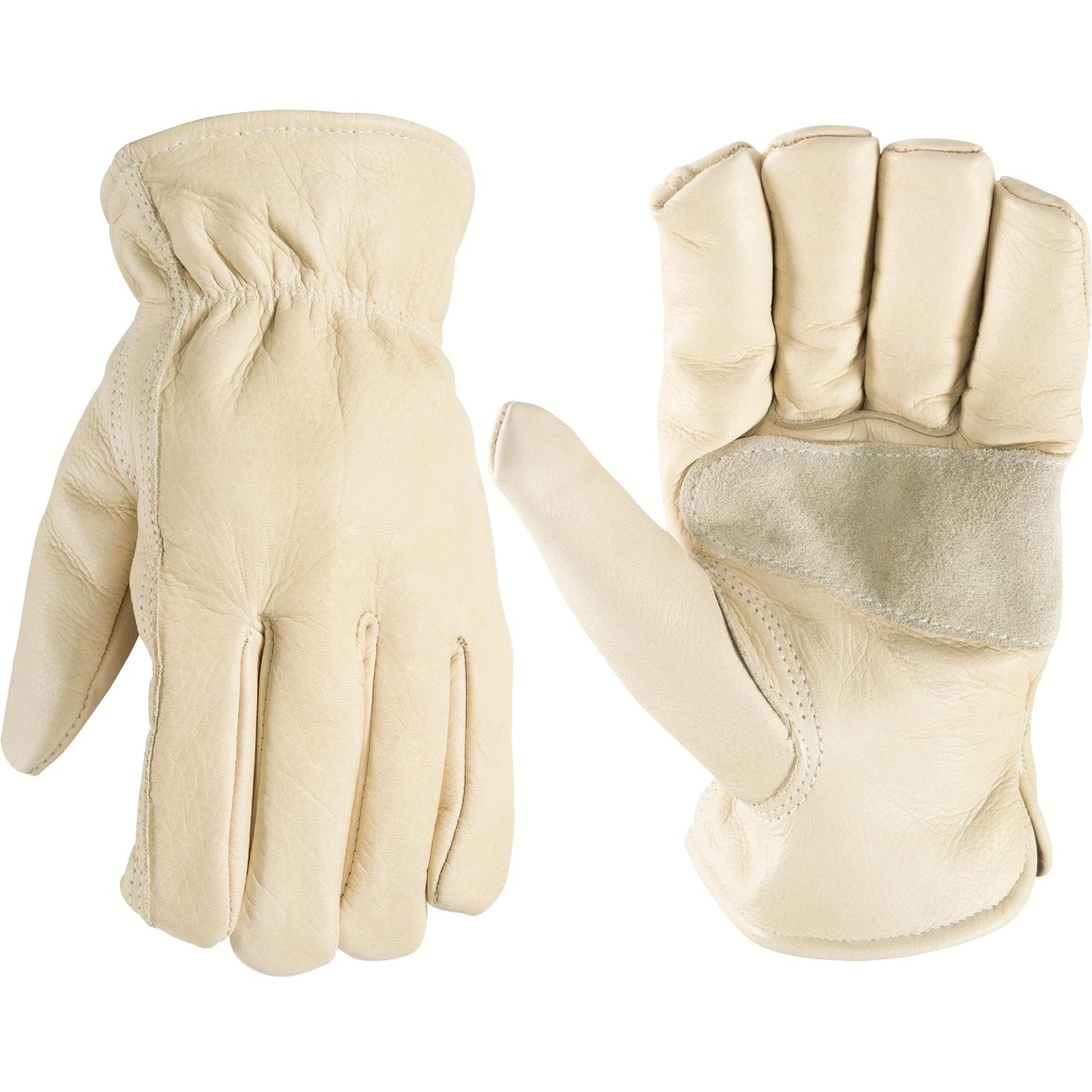 Wells Lamont Leather Work Gloves for Men – Grain Cowhide, Reinforced Palm – Ideal for Construction, Farming, Ranching – Ergonomic Fit, Keystone Thumb, Elasticized Wrist – Beige, XXX-Large (1130XXX)