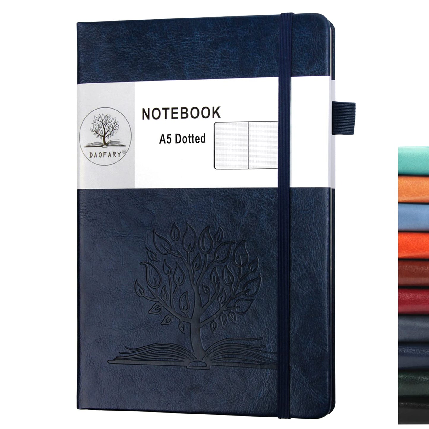 Daofary Dotted Journal Notebook with Pen Holder— A5 Leather Dot Grid Notebook with 160 Pages 100gsm Thick Paper, Hardcover Dotted Journal with Pocket for Woman Men 8.4 x 5.7 in (Sapphire Blue)