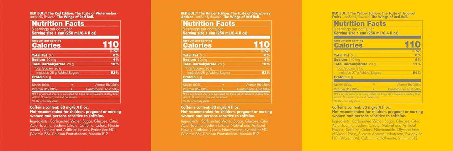 Red Bull Energy Drink Variety Pack, Red Edition, Amber Edition and Yellow Edition Energy Drinks, 8.4 Fl Oz, 24 Cans