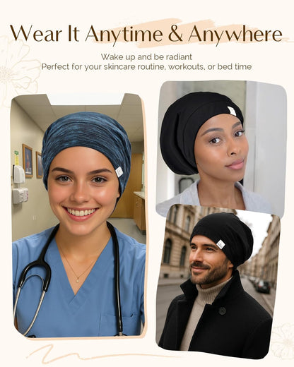 YANIBEST_Hair_Cover_Bonnet_Satin_Sleep_Cap_-_Adjustable_Stay_on_Silk_Lined_Slouchy_Beanie_for_Night_Sleeping_Surgical_Hats_Pure_Black