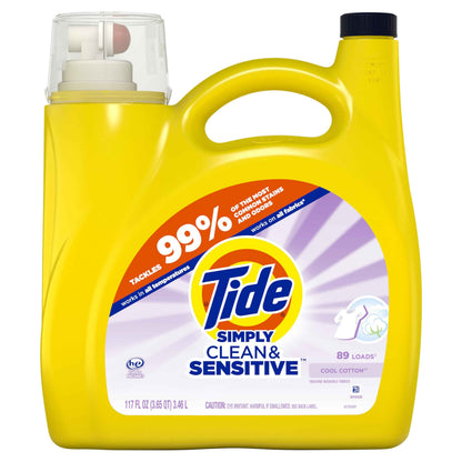 Tide Simply Clean & Sensitive Liquid Laundry Detergent, Cool Cotton Scent, 89 Loads, 117 fl oz