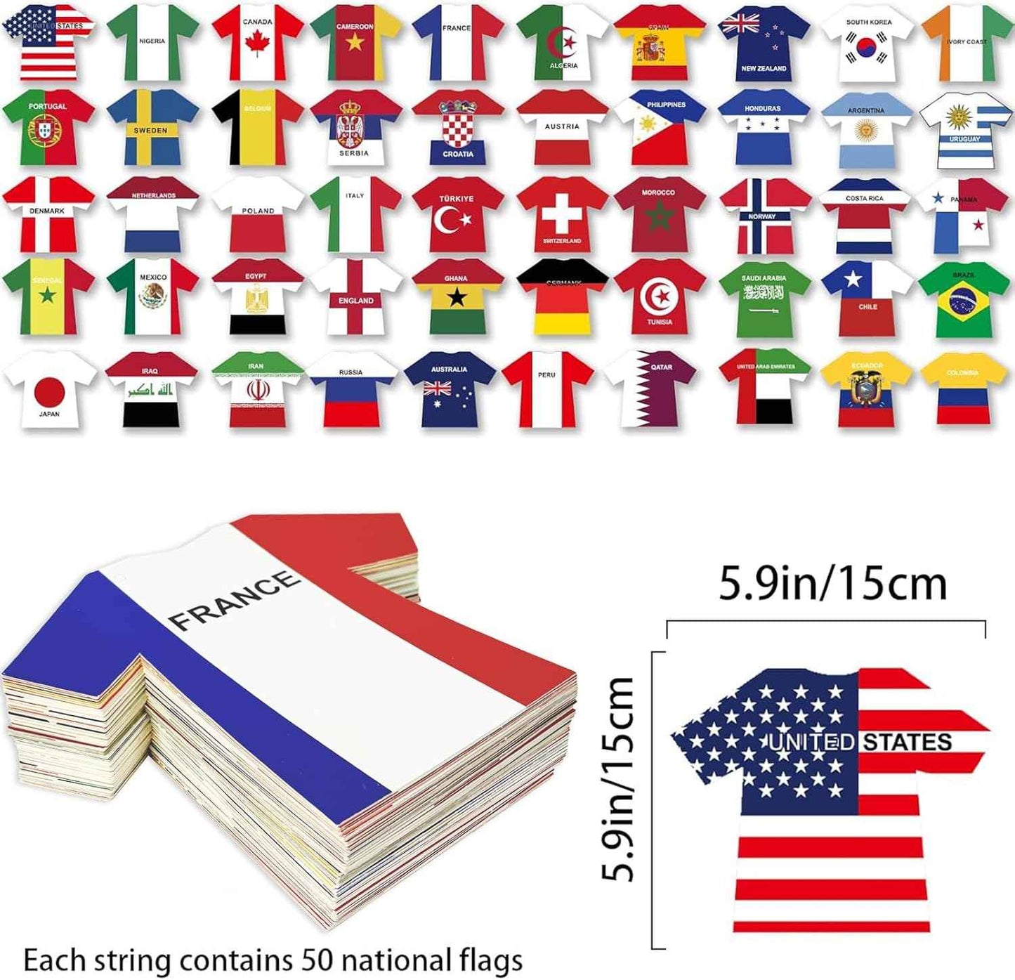 2026 World Cup Soccer Jersey Flag Bunting Banner 50 Pcs International Country String Flags Garland Merchandise for Sports Themed Parties Olympic Celebrations Decorations(Not among the top 48 teams）