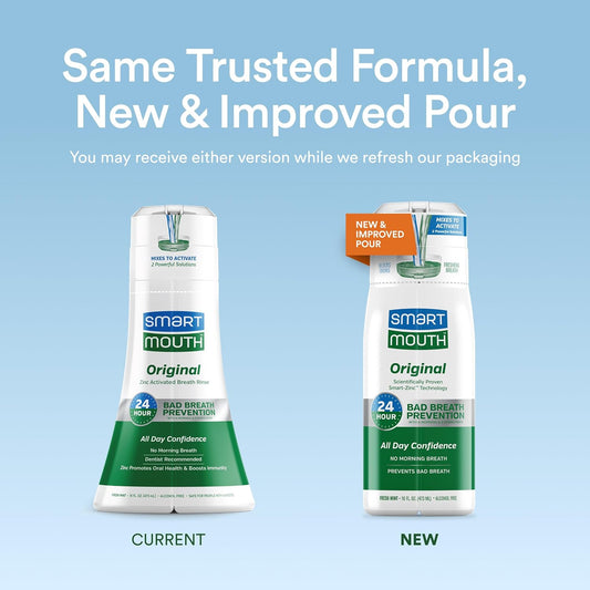 SmartMouth_Original_Zinc_Activated_Mouthwash_-_Instant_Fresh_Breath_Mouthwash_-_Eliminates_Bad_Odors_and_Bad_Breath_-_Alcohol-Free,_Sugar-Free,_Gluten-Free_-_Fresh_Mint_-_16_fl_oz_(2_Pack)