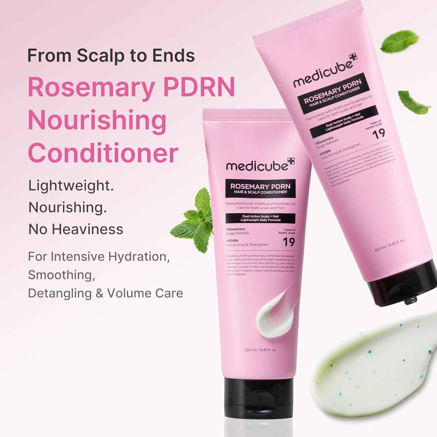 medicube Rosemary PDRN Scalp to Strand Nourishing Conditioner | Lightweight Yet Effective Care for Dry, Fine, Weak-Looking Hair | Amino Acid for Strength & Softness | Korean Hair Care, 8.45 fl.oz