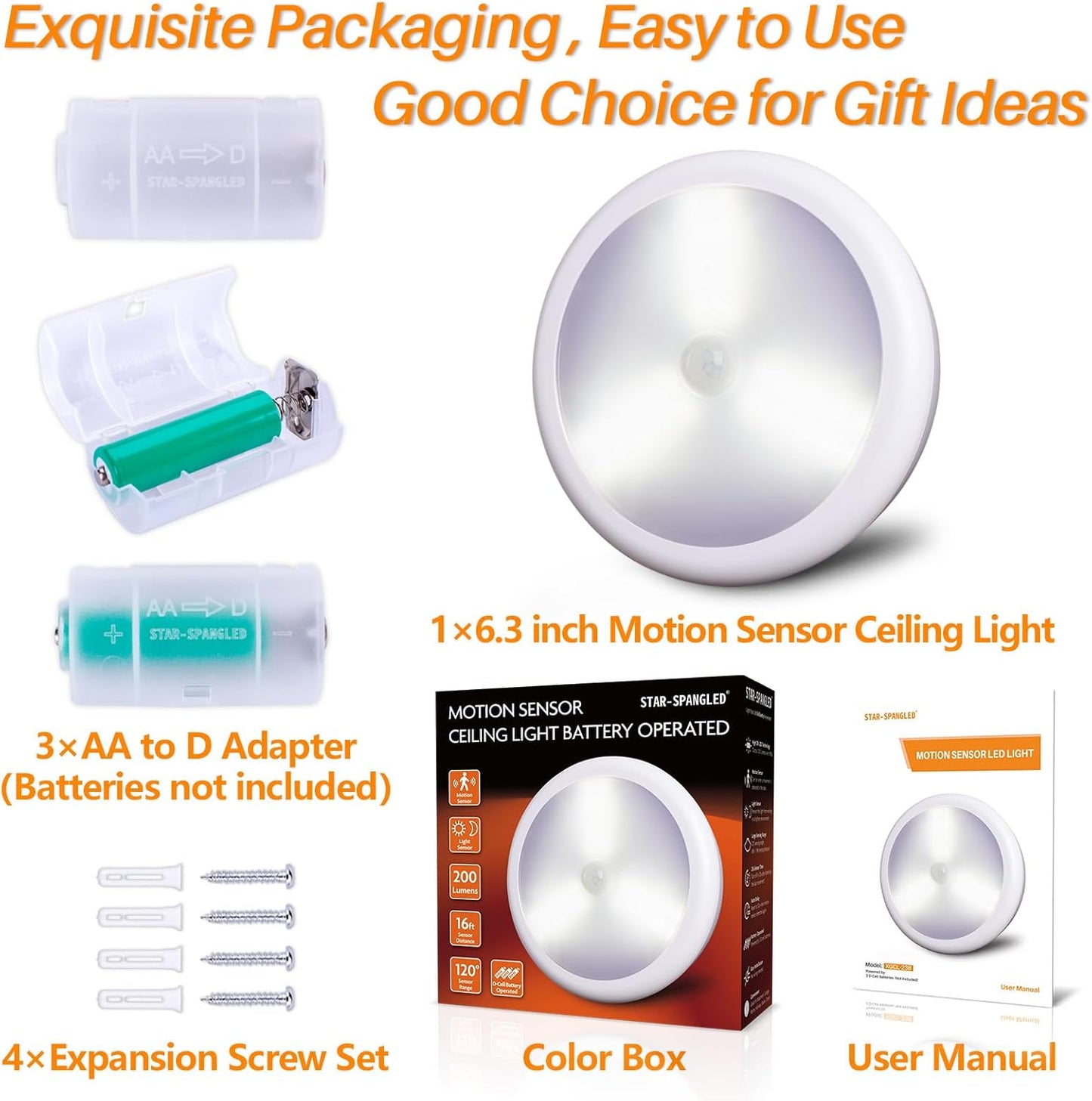 STAR-SPANGLED_6.3”_Motion_Sensor_Ceiling_Light_Indoor_AA_or_D-Cell_Battery_Operated_for_Hallway,_Stairs,_Basement,_Garage,_Laundry_Area,_Closet,_Natural_White,_AA_to_D_Battery_Adapters_Included