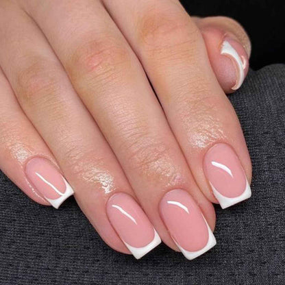 Modelones White Press on Nails, Short Square Fake Nails, Reusable Nail Kit with Nail Glue Adhesive Tabs Mini Nail File, Summer Nails Press Ons 32Pcs 16 Sizes, Women Girl Gift