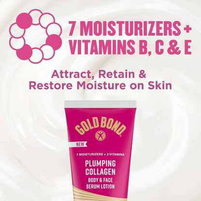 Gold Bond Plumping Collagen Body & Face Serum Lotion, Lightweight Hydrating Moisturizer with Collagen Peptide Complex, Jojoba and Grapeseed Oils to Visibly Plump Skin, Cherry Blossom Scent