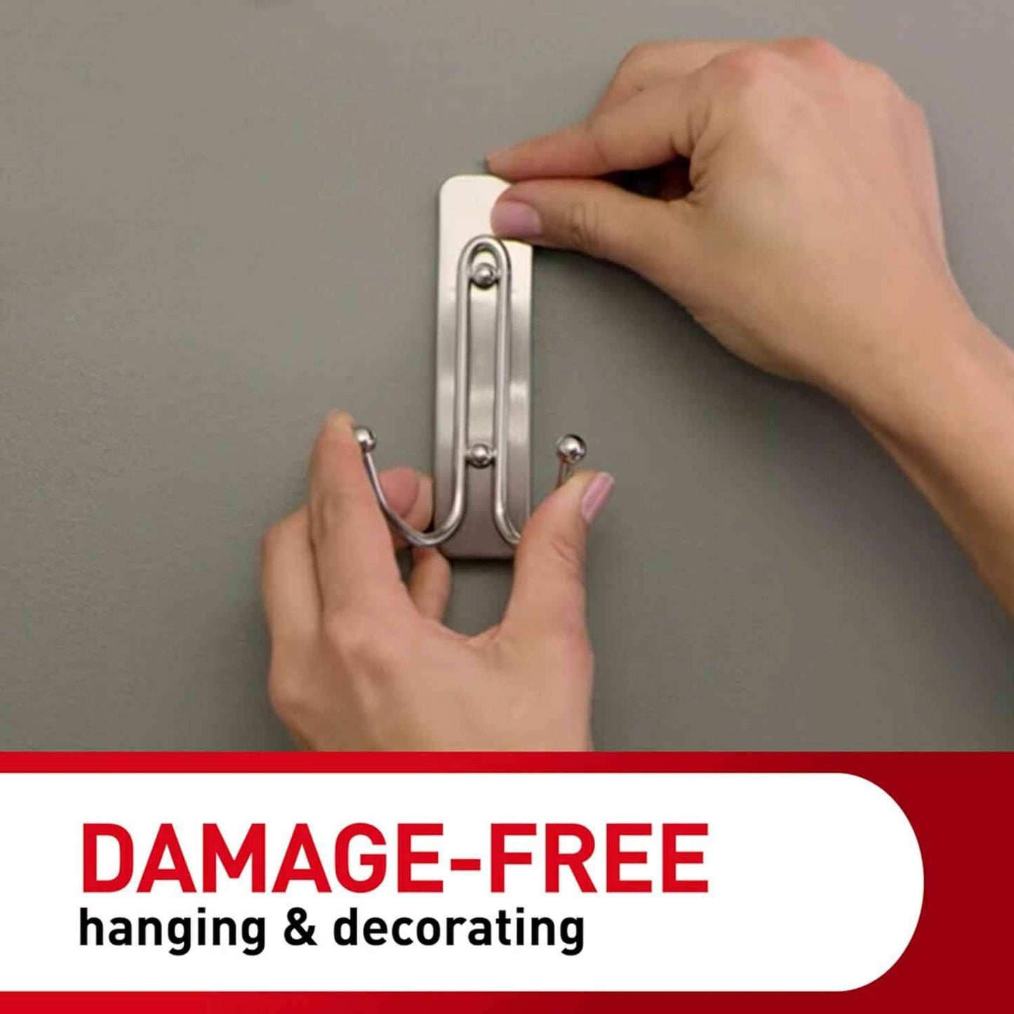Command Large Double Bathroom Wall Hook, Damage-Free Hanging with Adhesive Strip, Great for Hanging Bath Towels, Wall Hook and 1 Water-Resistant Strip, Holds up to 4 lb