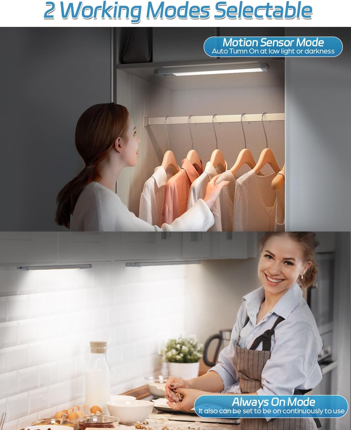 HIBOITEC_Under_Cabinet_Lighting_Rechargeable_Closet_Lights_Wireless_Motion_Sensor_Light_Indoor,_50_LED_Dimmable_Magnetic_Under_Counter_Light_for_Kitchen,_Pantry,_2_Pack,_Cool_White_Light,_10_inch