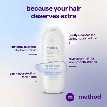 Method Moisturizing Conditioner, Simply Nourish - Revitalizes Dry Hair, Safe for Color-Treated Hair - Sulfate Free and Cruelty Free