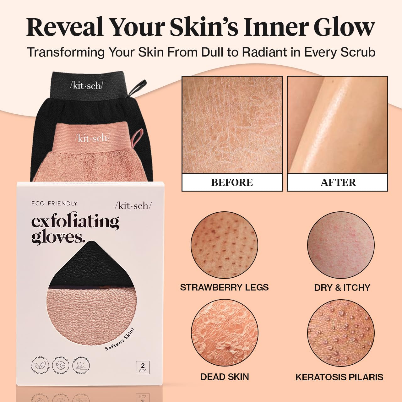 Kitsch_Exfoliating_Gloves_2pc_–_Korean_Exfoliating_Mitt_&_Deep_Exfoliating_Body_Scrubber_for_Shower,_Bath_|_Body_Exfoliator,_Dead_Skin_Remover_|_Skin_Care_for_Smooth,_Renewed_Skin_-_Black_&_Terracotta