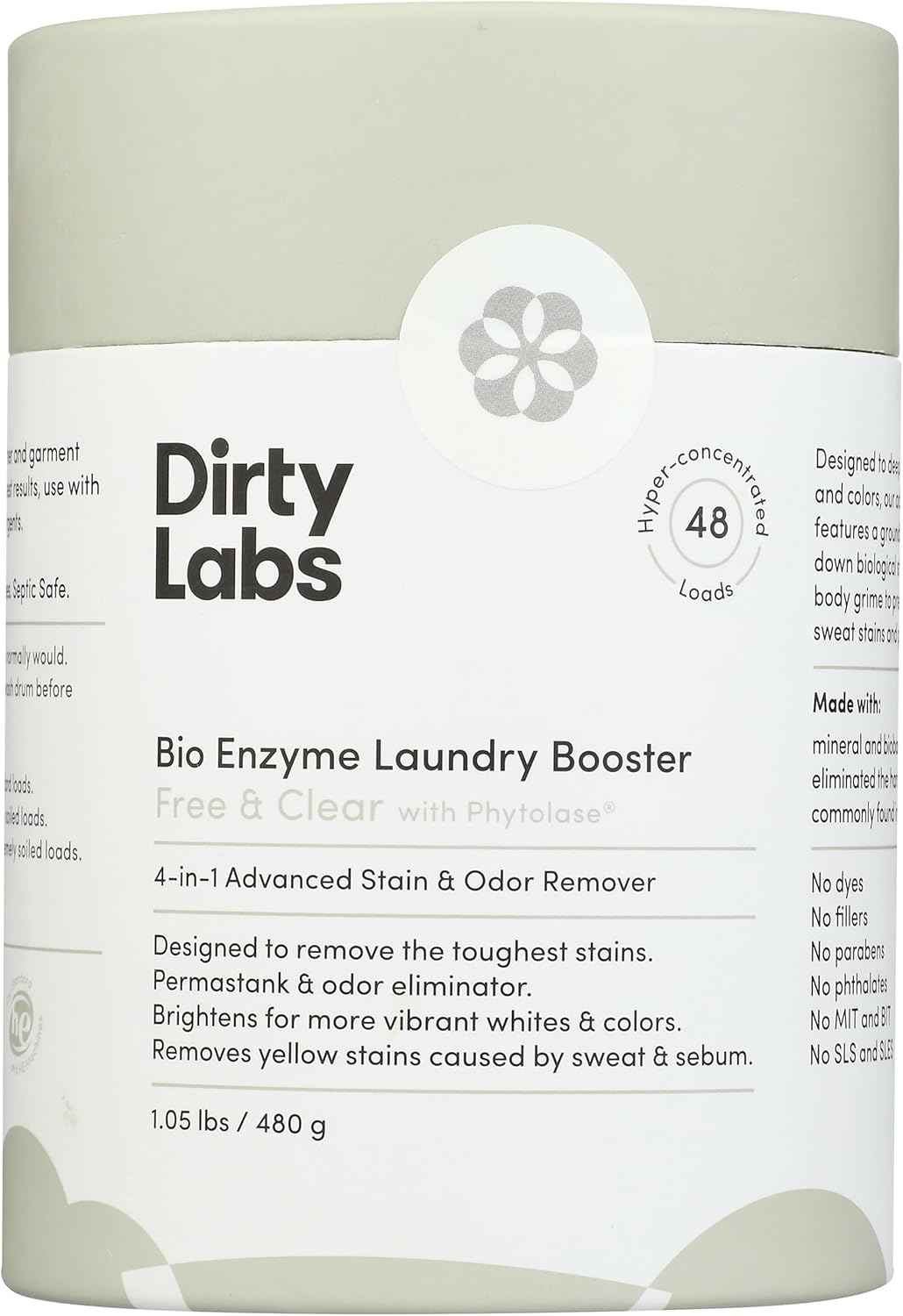 Dirty Labs | Scent Free | Bio Enzyme Laundry Booster | Hyper Concentrated | High Efficiency & Standard Machine Washer | Nontoxic, Biodegradable | Stain & Odor Removal Enzyme Booster