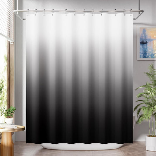 AmazerBath_Shower_Curtain,_Cloth_Ombre_Black_Shower_Curtain_Set_with_12_Hooks,_Washable_Fabric_Black_and_White_Shower_Curtain,_Rustic_Farmhouse_Bathroom_Shower_Curtain,_72x72_Inches