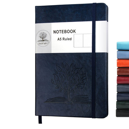 Daofary A5 Journal Notebook, Leather Ruled Notebooks 160 Pages Diary 100gsm Thick Paper Writing Hardcover Notebook with Pocket for Work Men Woman 8.4 x 5.7 in