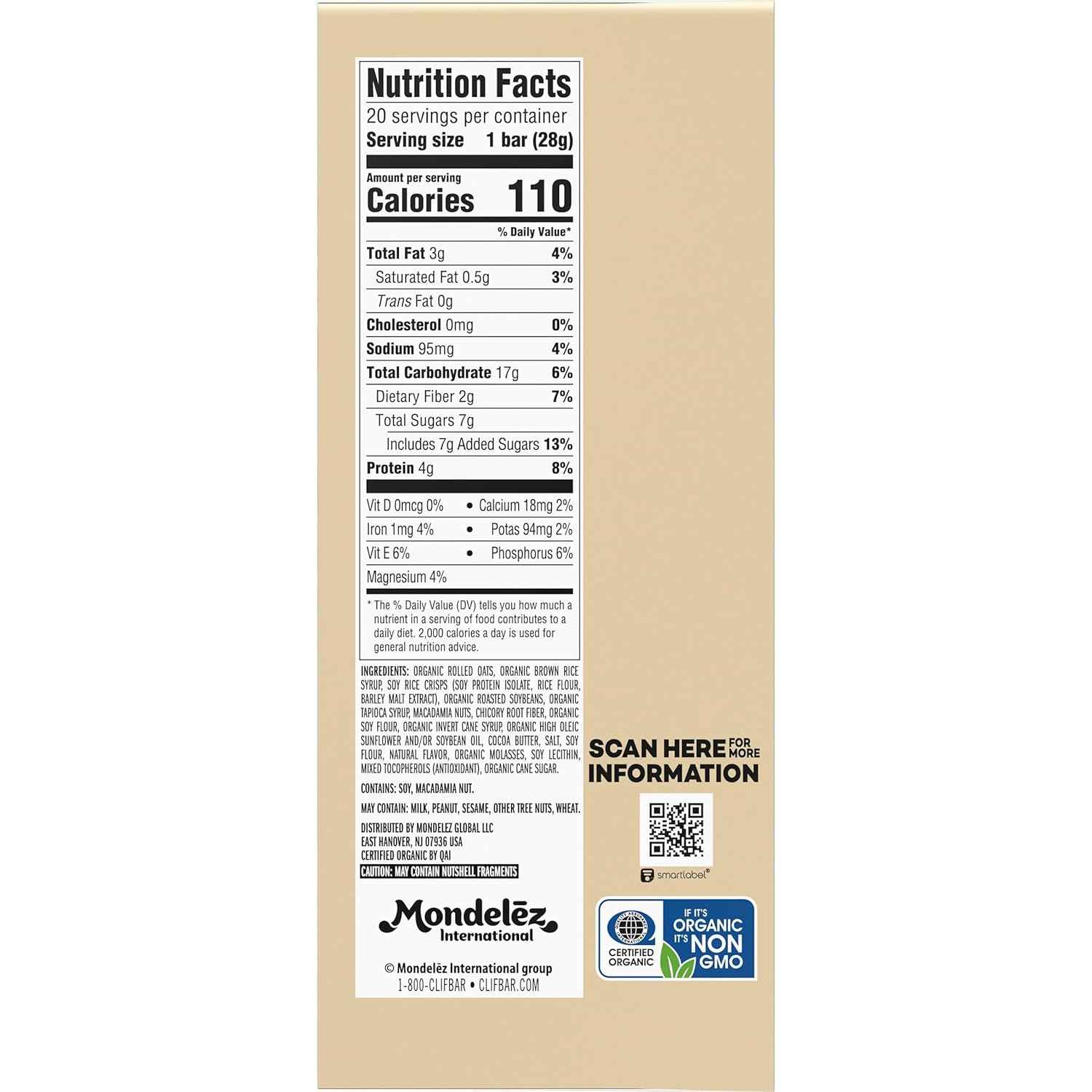 CLIF BAR Minis - White Chocolate Macadamia Nut Flavor - Made with Organic Oats - 4g Protein - Non-GMO - Plant Based - Snack-Size Energy Bars - 0.99 oz