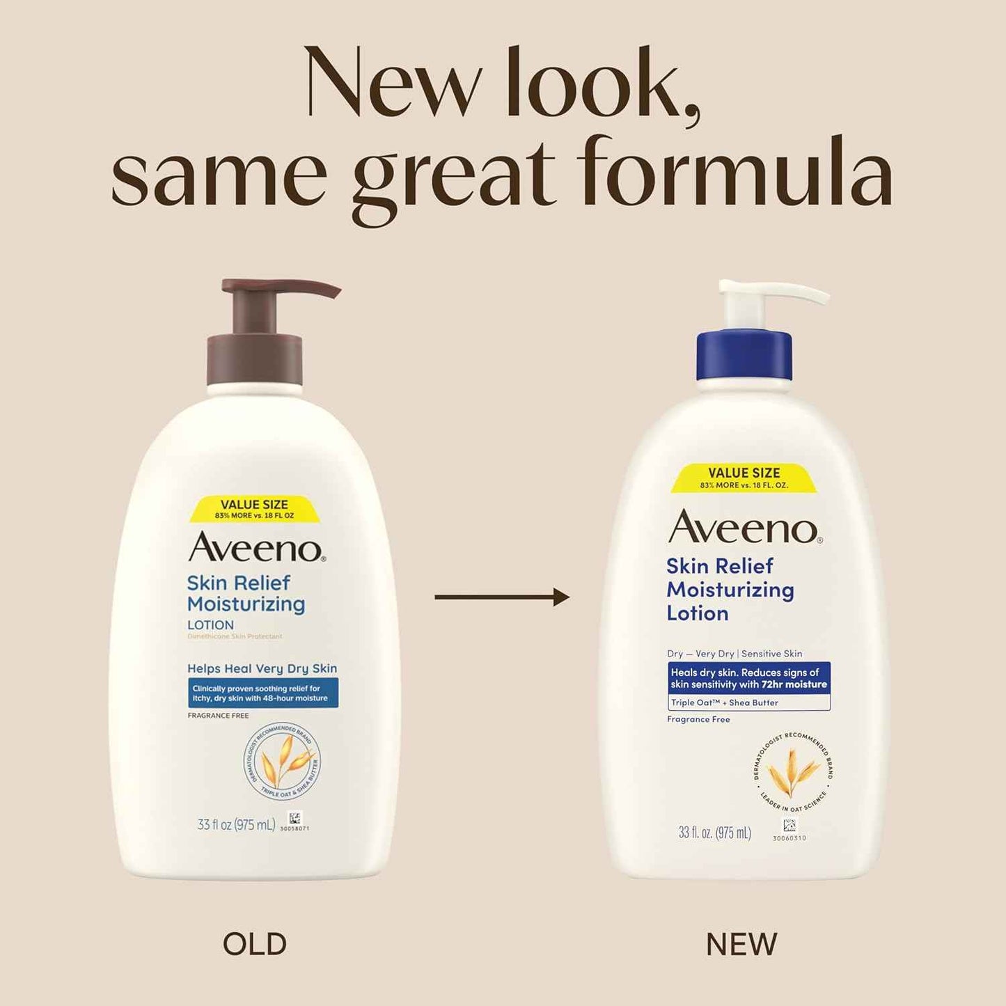 Aveeno Skin Relief Moisturizing Lotion Heals Very Dry, Sensitive Skin, Fast-Absorbing Body Lotion with Triple Oat & Shea Butter, Fragrance Free, Non-Comedogenic, Value Size