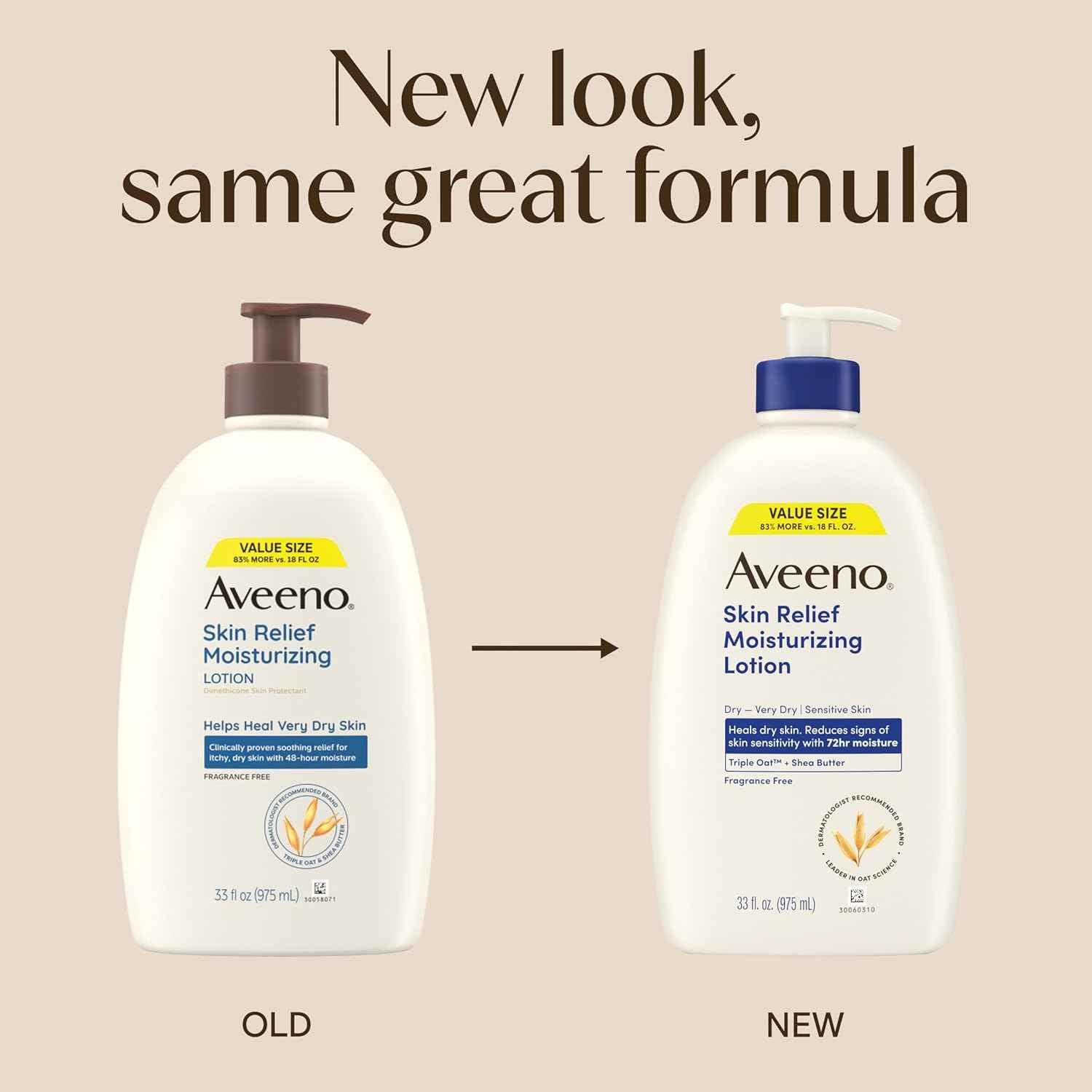 Aveeno Skin Relief Moisturizing Lotion Heals Very Dry, Sensitive Skin, Fast-Absorbing Body Lotion with Triple Oat & Shea Butter, Fragrance Free, Non-Comedogenic, Value Size