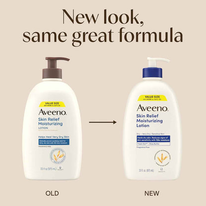 Aveeno Skin Relief Moisturizing Lotion Heals Very Dry, Sensitive Skin, Fast-Absorbing Body Lotion with Triple Oat & Shea Butter, Fragrance Free, Non-Comedogenic, Value Size