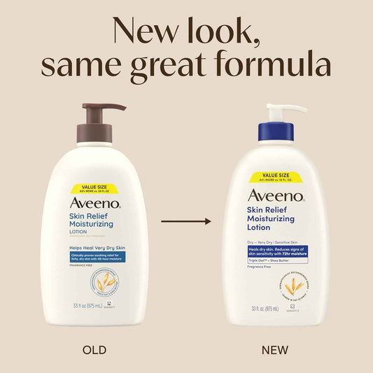 Aveeno Skin Relief Moisturizing Lotion Heals Very Dry, Sensitive Skin, Fast-Absorbing Body Lotion with Triple Oat & Shea Butter, Fragrance Free, Non-Comedogenic, Value Size