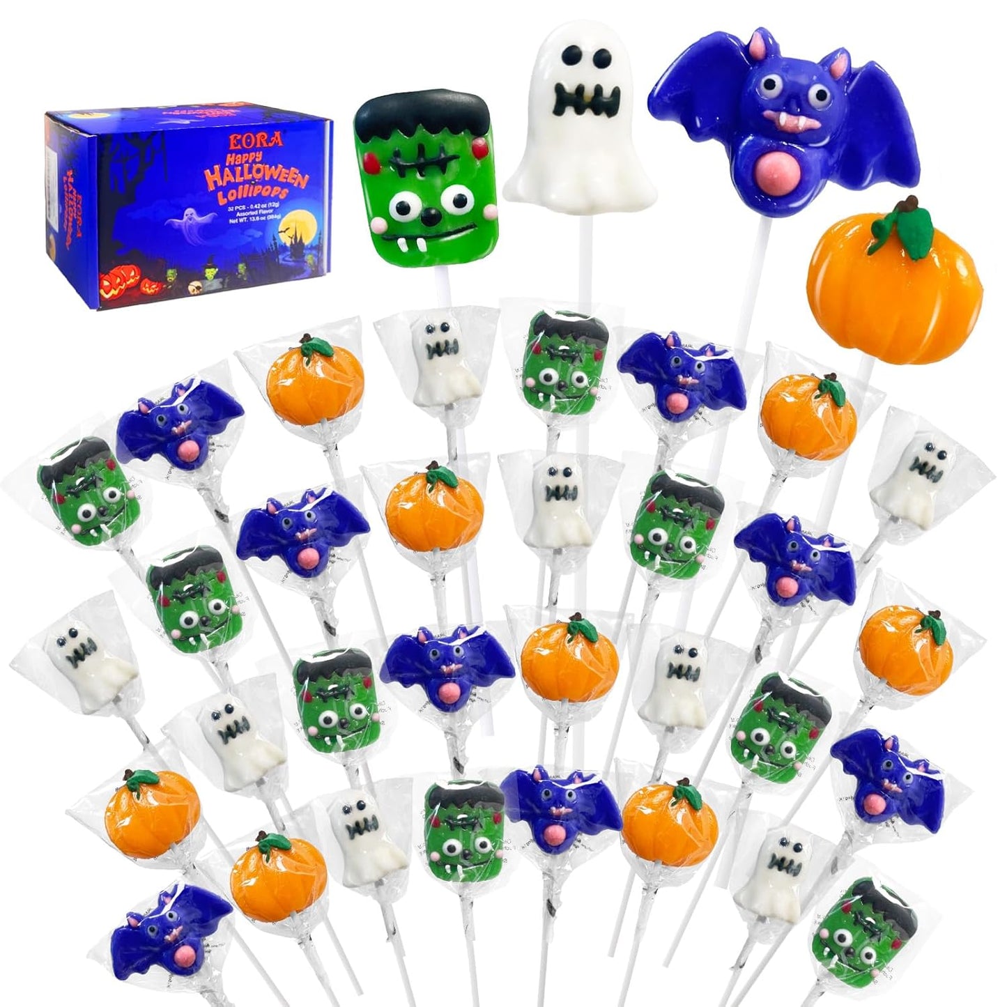 Halloween Lollipop Suckers Candy 32 Pack/42 Pack, Spooky Candy Lollipops, Pumpkin, Bat and Cat Candies Sucker Lollipops Individually Wrapped for Halloween Goody Bag Fillers - Trick or Treat - Eco House Kit