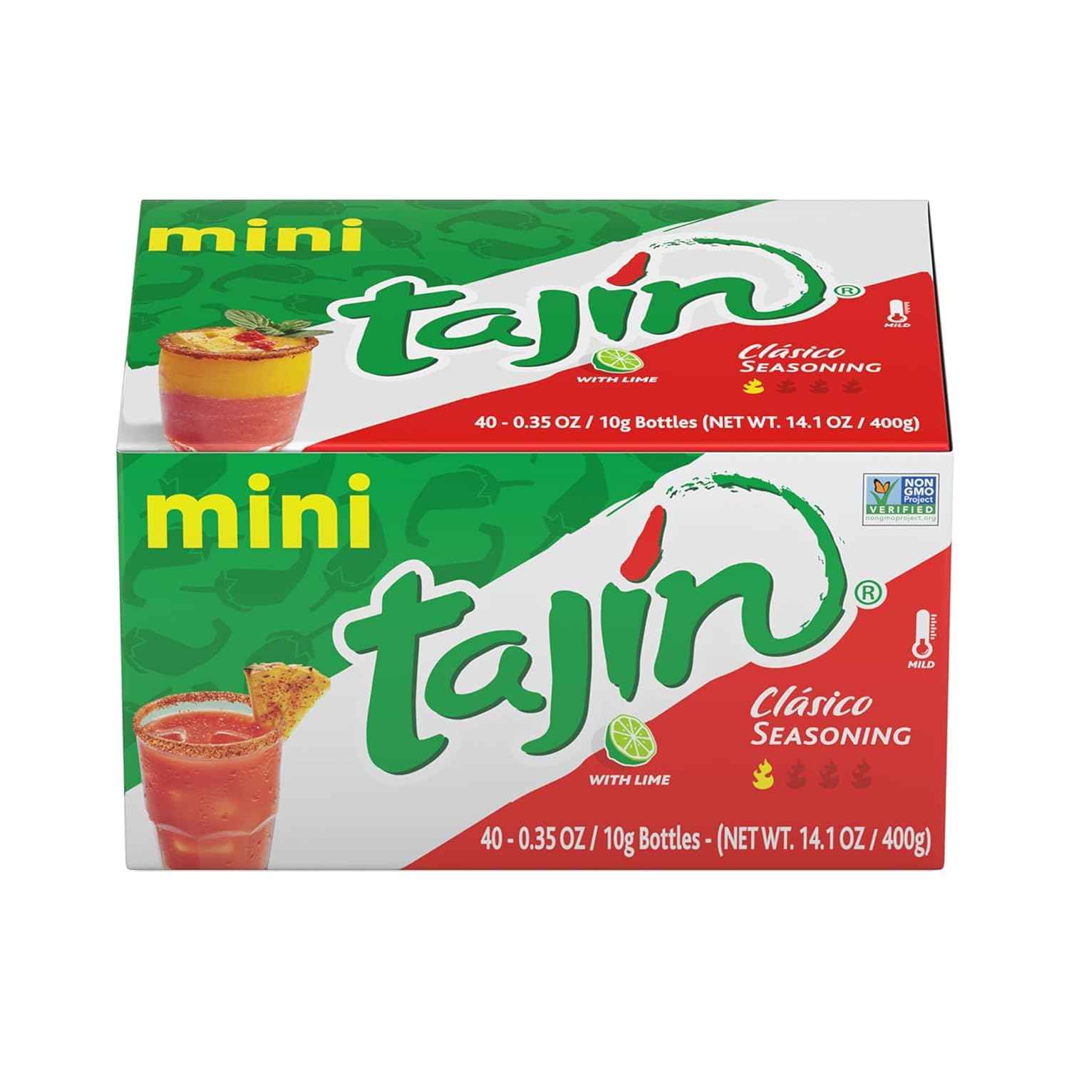 Tajin Clásico Seasoning, Mini Display Pack of 40 Portable Bottles, Authentic Mexican Chili Lime Spice Blend for Fruit, Snacks, Tacos, and Cocktails, Zesty Flavor Enhancer