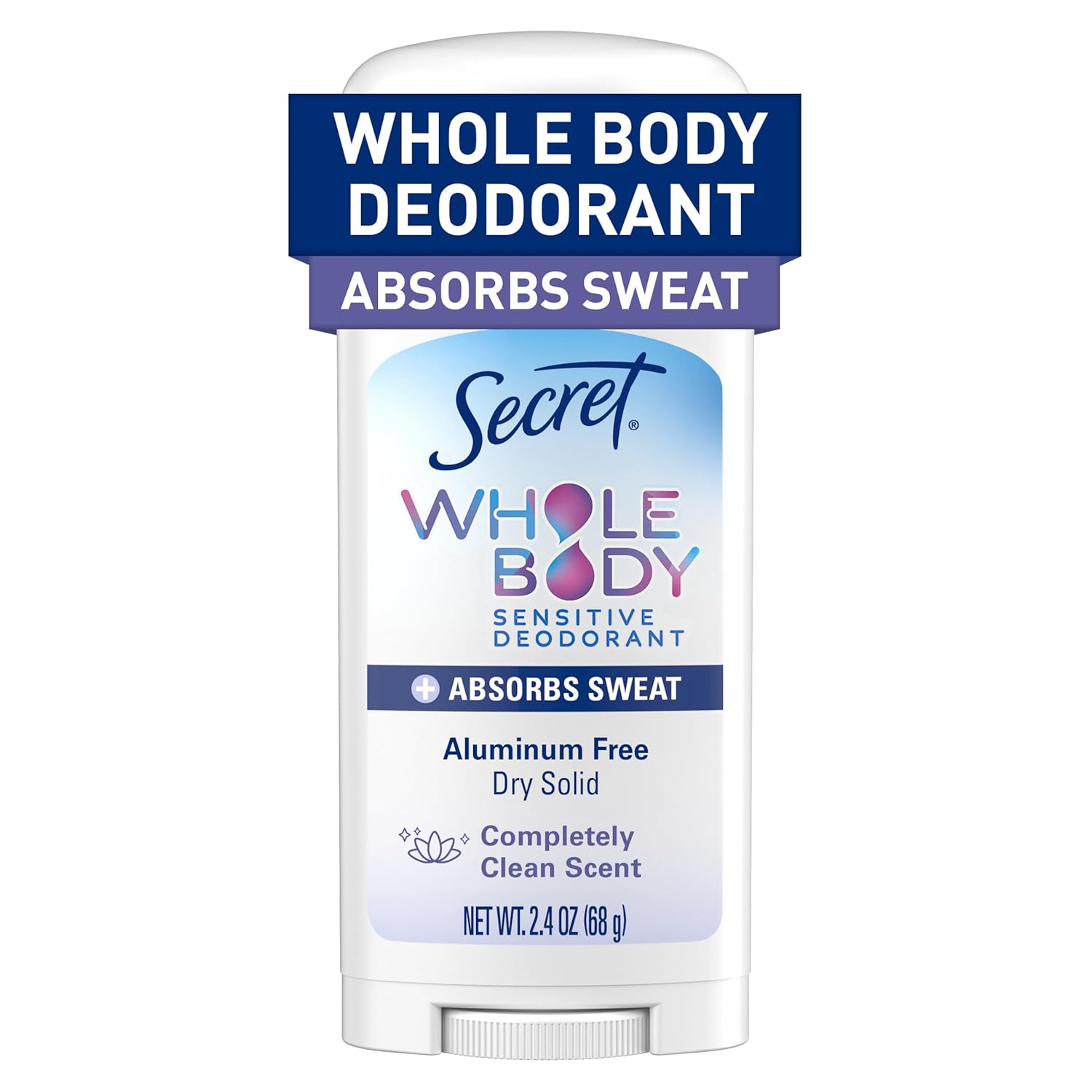 Secret_Whole_Body_Deodorant_Dry_Feel_Stick_+_Absorbs_Sweat_for_Women,_Naturally_Derived_Ingredients,_Completely_Clean_Scent,_Aluminum_Free_Deodorant_Stick,_72_HR_Odor_Protection,_2.4_oz