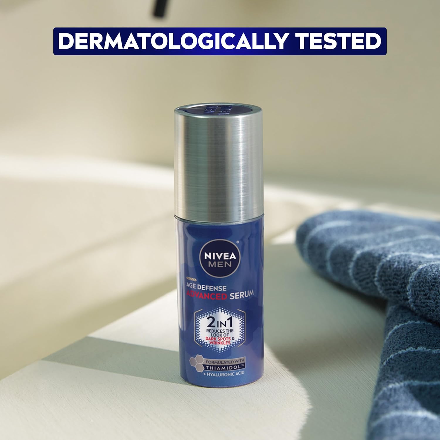 NIVEA_MEN_Age_Defense_Advanced_Face_Serum_for_Dark_Spots_with_Thiamidol_(TM)_+_Hyaluronic_Acid,_Fast-Absorbing_Face_Serum_for_Men_Helps_Reduce_Look_of_Dark_Spots,_Fine_Lines_&_Wrinkles,_1_Fl_Oz_Bottle