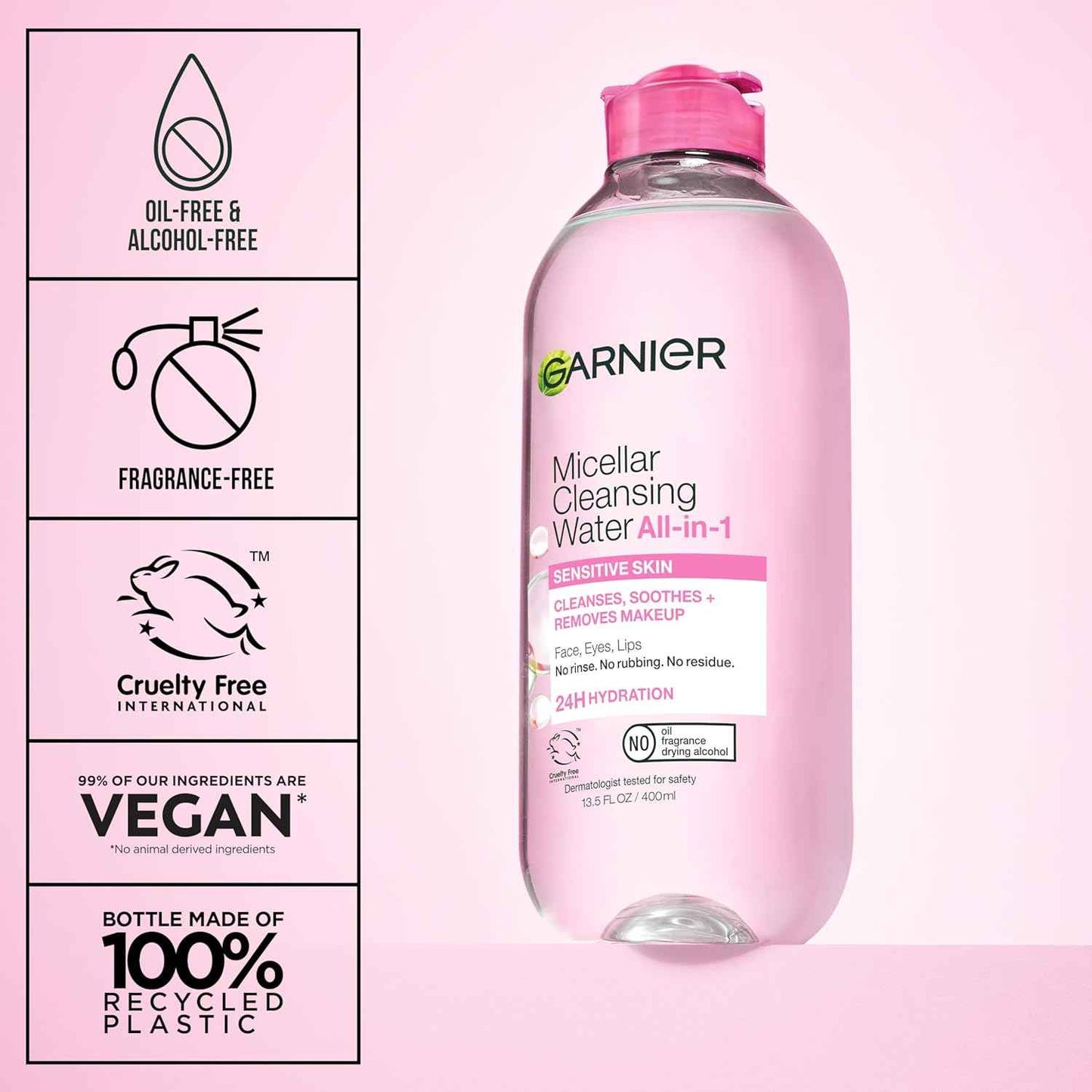 Garnier Micellar Water, Hydrating Facial Cleanser & Makeup Remover, Suitable for Sensitive Skin, Vegan, Cruelty Free