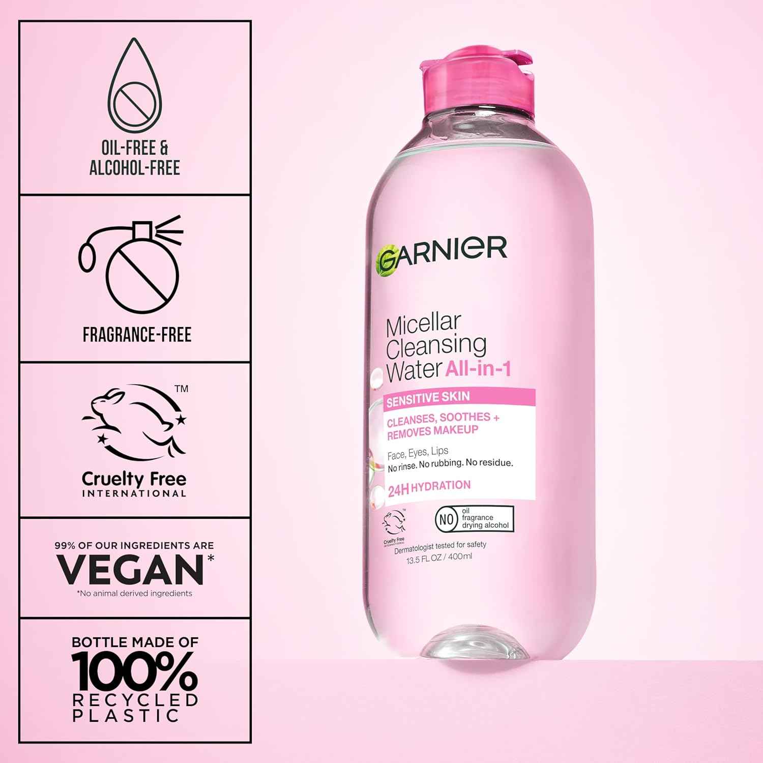 Garnier Micellar Water, Hydrating Facial Cleanser & Makeup Remover, Suitable for Sensitive Skin, Vegan, Cruelty Free