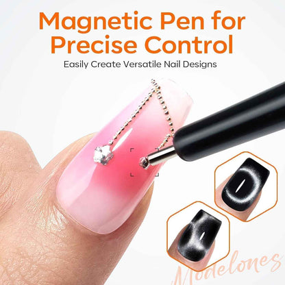 modelones Cat Eye Magnet Set, 15PCS French Cateye Gel Nail Polish Magnet Nail Art Tools Set Heart Magnet for Cat Eye Magnet Square Round Magnet Stick Diverse Glassy Cateye Effect for Women