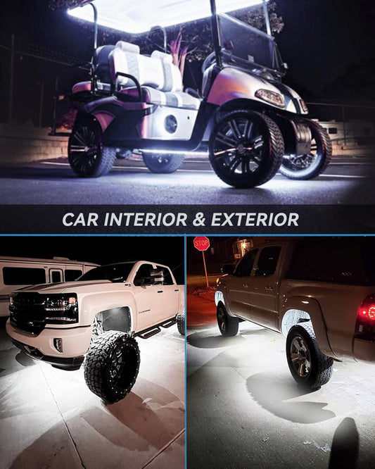 12V_Led_Light_Strip_24"_Connectable_White/Red/Green/Pink/Yellow/Blue/Ice_Blue_Led_Strip_Lights_for_Cars_Golf_Cart_Motorcycle_Boat_Trucks_Waterproof_Interior&_Exterior,_4Pack