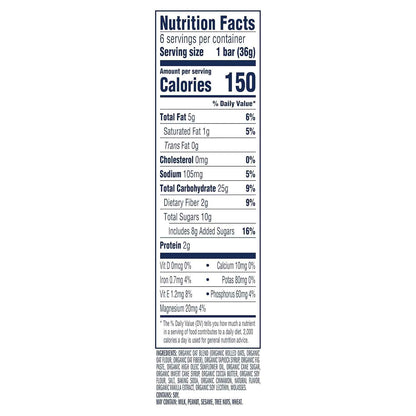 Zbar - Soft-Baked Energy Snack Bars - Non-GMO - 12g Whole Grains - USDA Organic Granola Bars - Snacks for Kids (6 Pack)
