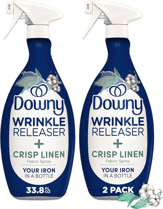Downy Wrinkle Releaser Spray, All In One Formula, Removes Wrinkles, Static and Odor Eliminator, Crisp Linen Scent, 33.8 Fl Oz