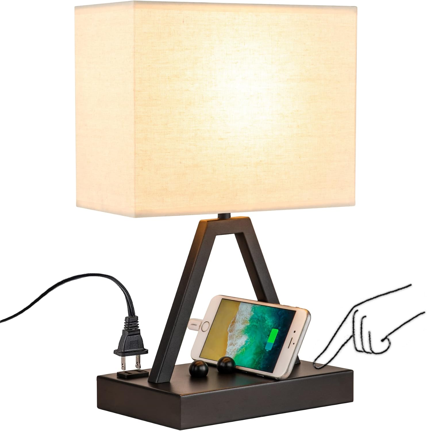 Briever_Touch_Control_Table_Lamp,_3-Way_Dimmable_Desk_Lamp_with_USB_C_&_USB_A_and_AC_Outlet,_Bedside_Lamps_with_Phone_Stands_for_Bedroom,_Living_Room,_Office,_LED_Bulb_Included,_Black