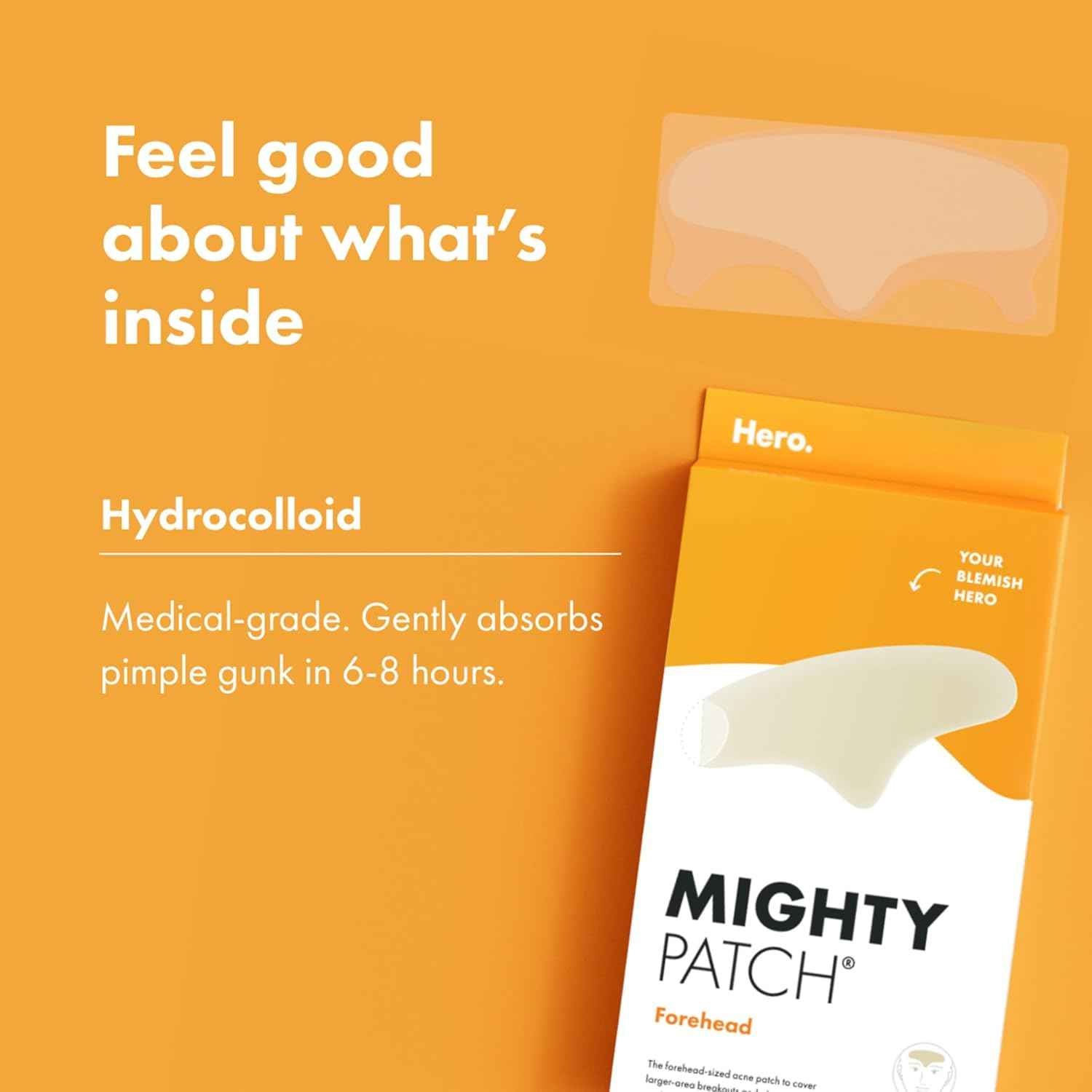 Hero Cosmetics Mighty Patch™ Forehead Patch - Hydrocolloid Acne Pimple Patch, Contoured to Cover Larger Area of Zits and Blemishes - Drug-Free and Suitable for Sensitive Skin (5 Count)