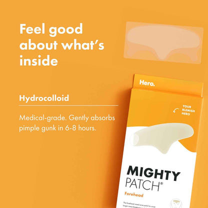 Hero Cosmetics Mighty Patch™ Forehead Patch - Hydrocolloid Acne Pimple Patch, Contoured to Cover Larger Area of Zits and Blemishes - Drug-Free and Suitable for Sensitive Skin (5 Count)