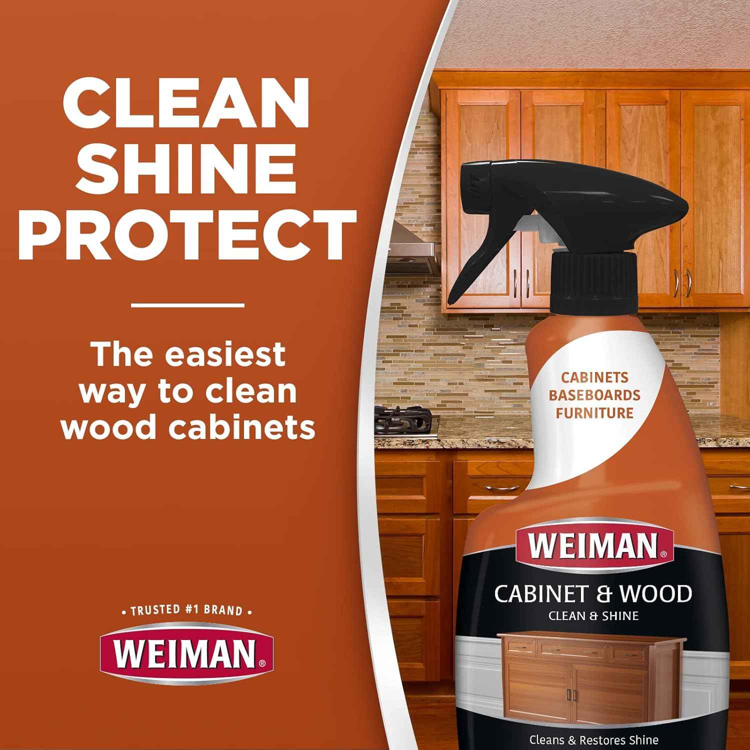 Weiman Cabinet and Wood Cleaner, Shine, Clean and Protect Spray - For Wood Cabinets, Furniture, Tables, Baseboards, Trim