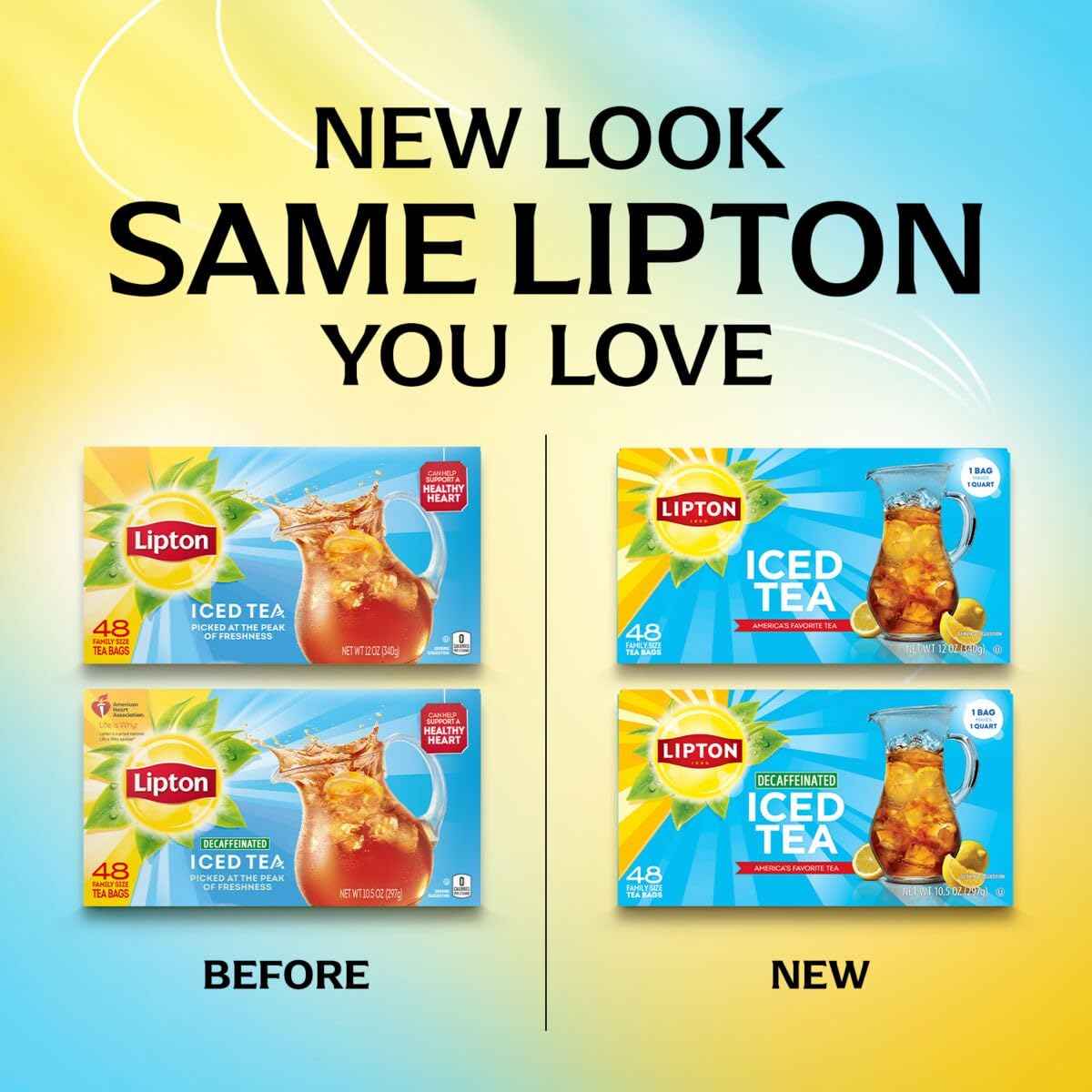 Lipton Unsweetened Iced Tea Bags, Family Size Zero Calories, 48 Tea Bags