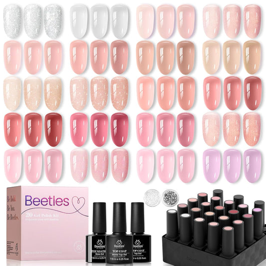 Beetles_Nude_Pink_Gel_Nail_Polish_Set,_Nude_Paradise_Gel_Polish_Kit_25PCS_20_Colors_Jelly_Pink_Sheer_Glitter_White_Soak_Off_UV_Base_Glossy_Matte_Top_Coat_Nail_Charms_Gift_for_Women