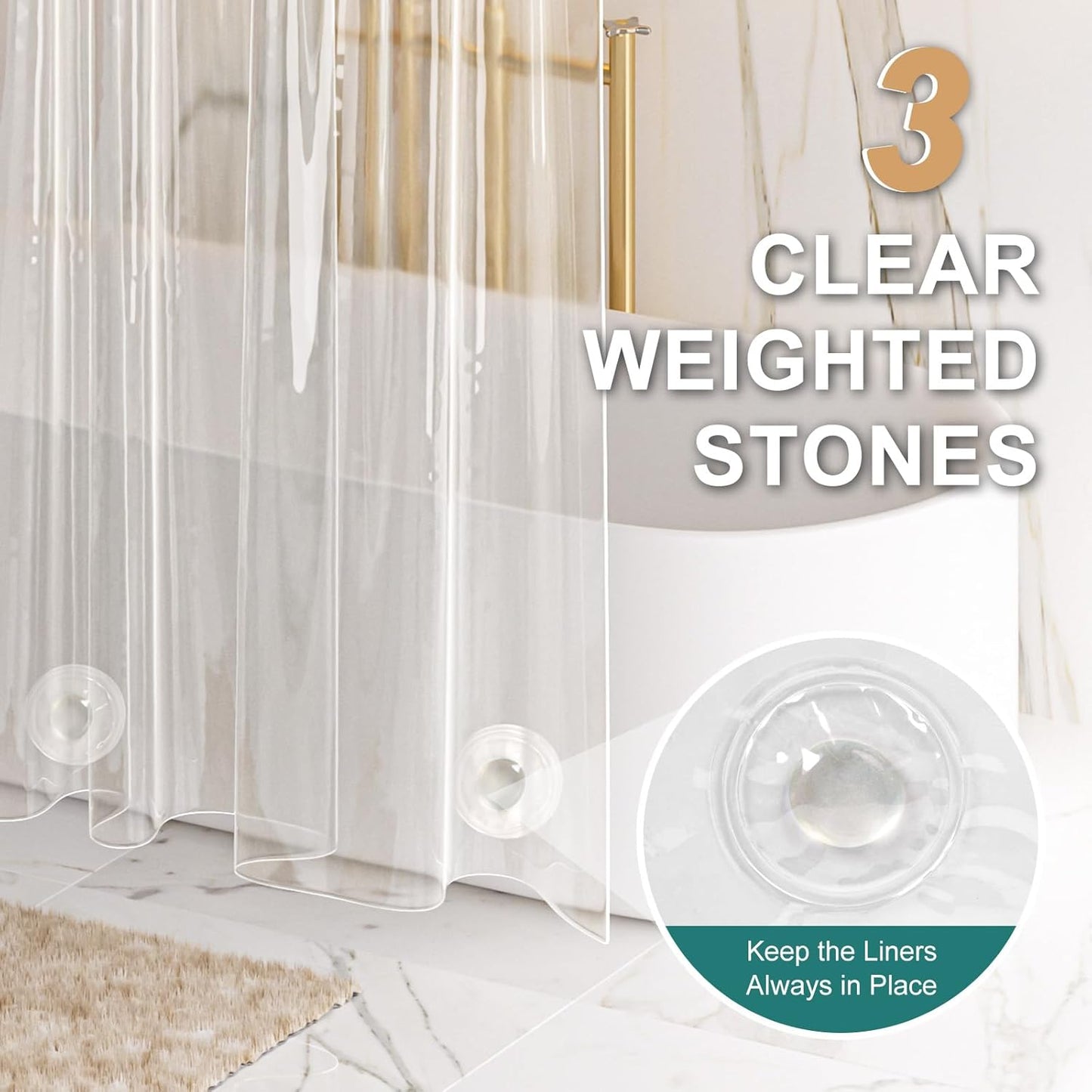AmazerBath_Heavy_Duty_Shower_Curtain_Liner_12_Gauge,_72_x_72_Inches_Clear_Shower_Curtain_Liner_with_3_Clear_Stones_and_12_Grommet_Holes,_Weighted_Plastic_Shower_Liner