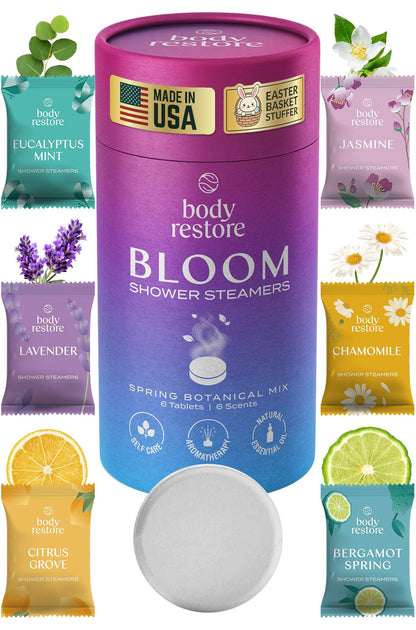 Body Restore Shower Steamers Aromatherapy 6 Pack – Easter Basket Stuffers, Easter &amp;amp; Birthday Gifts for Women &amp;amp; Men, Girls &amp;amp; Boys, Stress Relief &amp;amp; Relaxation Self Care – Bloom