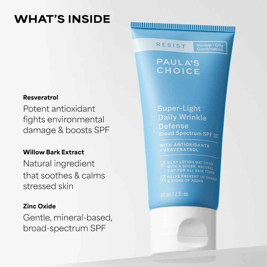 Paula's Choice RESIST SPF 30 Super-Light Daily Wrinkle Defense Mineral Sunscreen, Face Sunscreen for Oily Skin, Matte Tinted Face Moisturizer, UVA/UVB Protection, Fragrance-Free
