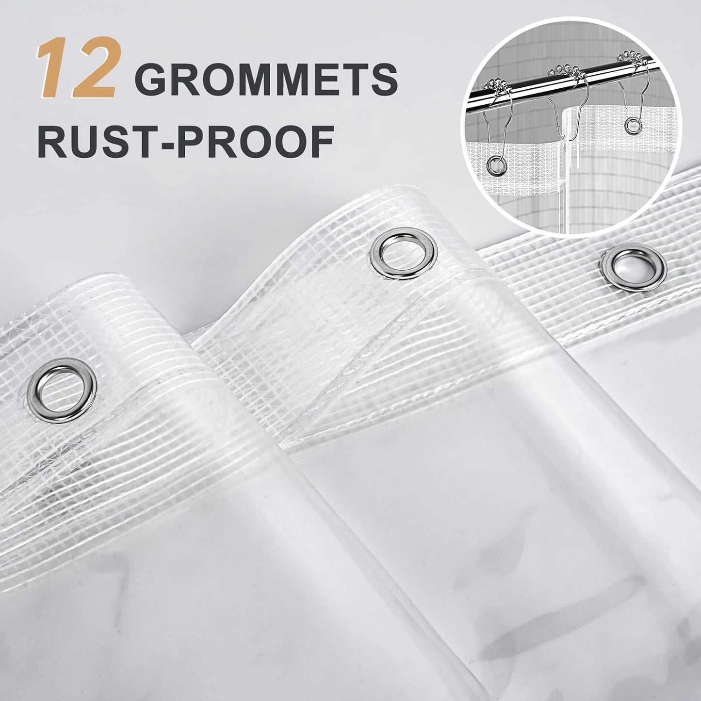 AmazerBath_Heavy_Duty_Shower_Curtain_Liner_12_Gauge,_72_x_72_Inches_Clear_Shower_Curtain_Liner_with_3_Clear_Stones_and_12_Grommet_Holes,_Weighted_Plastic_Shower_Liner