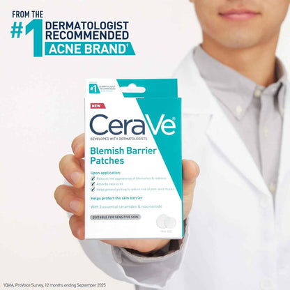 CeraVe Blemish Barrier Patches for Acne-Prone & Sensitive Skin, Hydrocolloid Pimple Patches with Ceramides & Niacinamide, Ultra-Thin, Oil-Absorbing, Blends with All Skin Tones, Allergy-Tested
