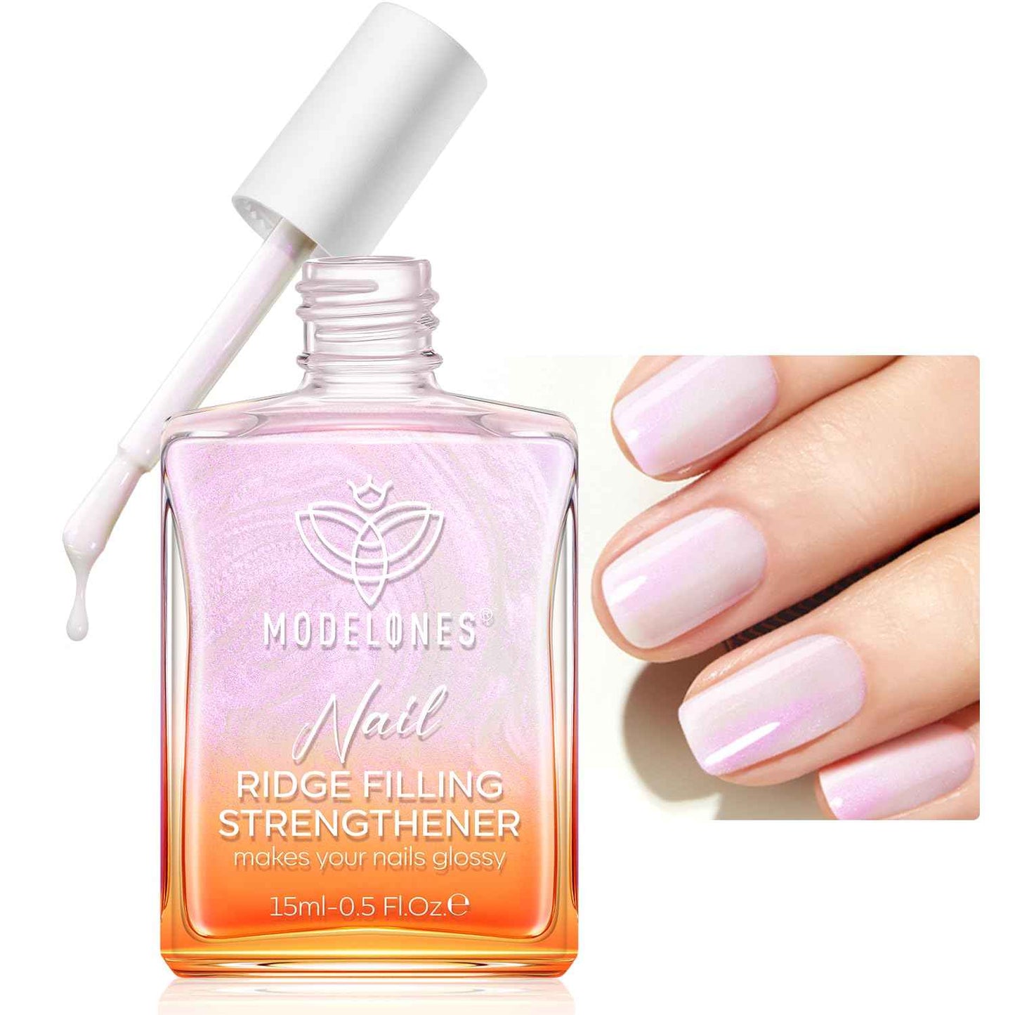 modelones Nail Strengthener and Growth Nail Hardener Extra Strong and Growth Nude Nail Polish Nail Repair for Damaged Nails Strengthening Polish Ridge Filler for Nails 15ml