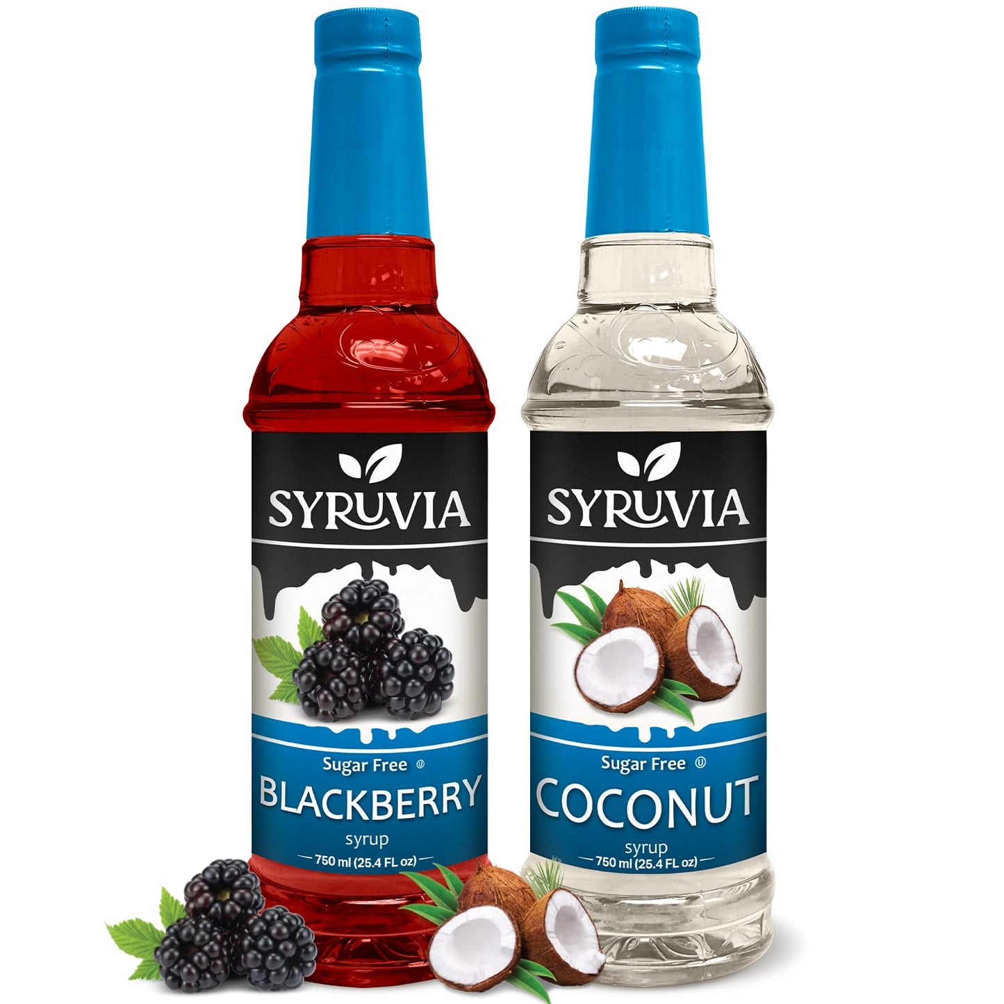 Syruvia Sugar-Free Fruit Flavors Variety Pack Blackberry &amp;amp; Coconut Syrup - 0 Calorie - for Tea, Italian Sodas, Beverages, Desserts, Ice Cream, Cocktails &amp;amp; Mocktails, Kosher, 25.4 fl oz. (2-Pack)