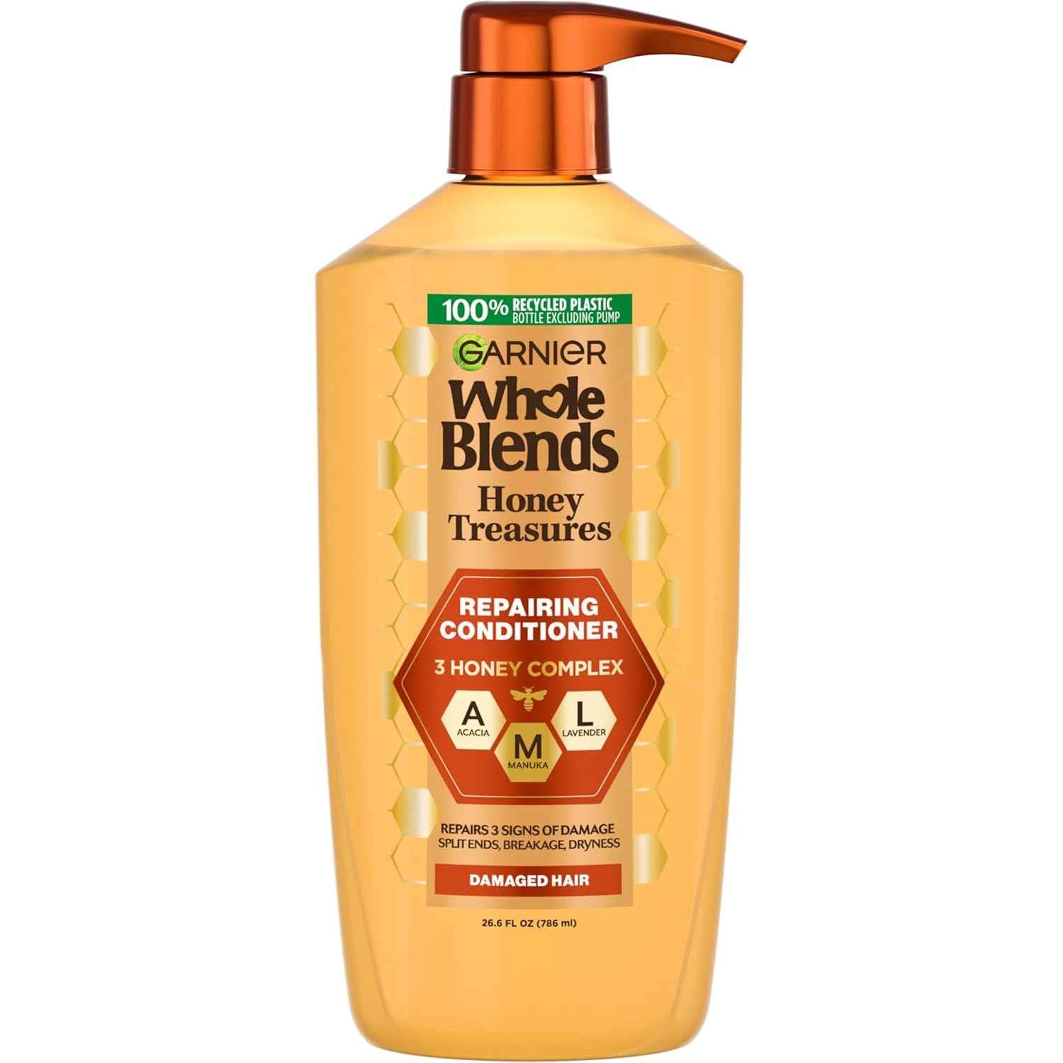 Garnier Whole Blends Honey Treasures Repairing Conditioner, Hair Repair Formula for Dry, Damaged Hair with Acacia, Manuka, and Lavender Honeys