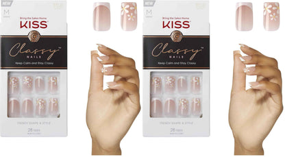 KISS Classy, Press On Nails, Nail glue included, White, Medium Size, Almond Shape, Includes 28 Nails, 2g glue, 1 Manicure Stick, 1 Mini File