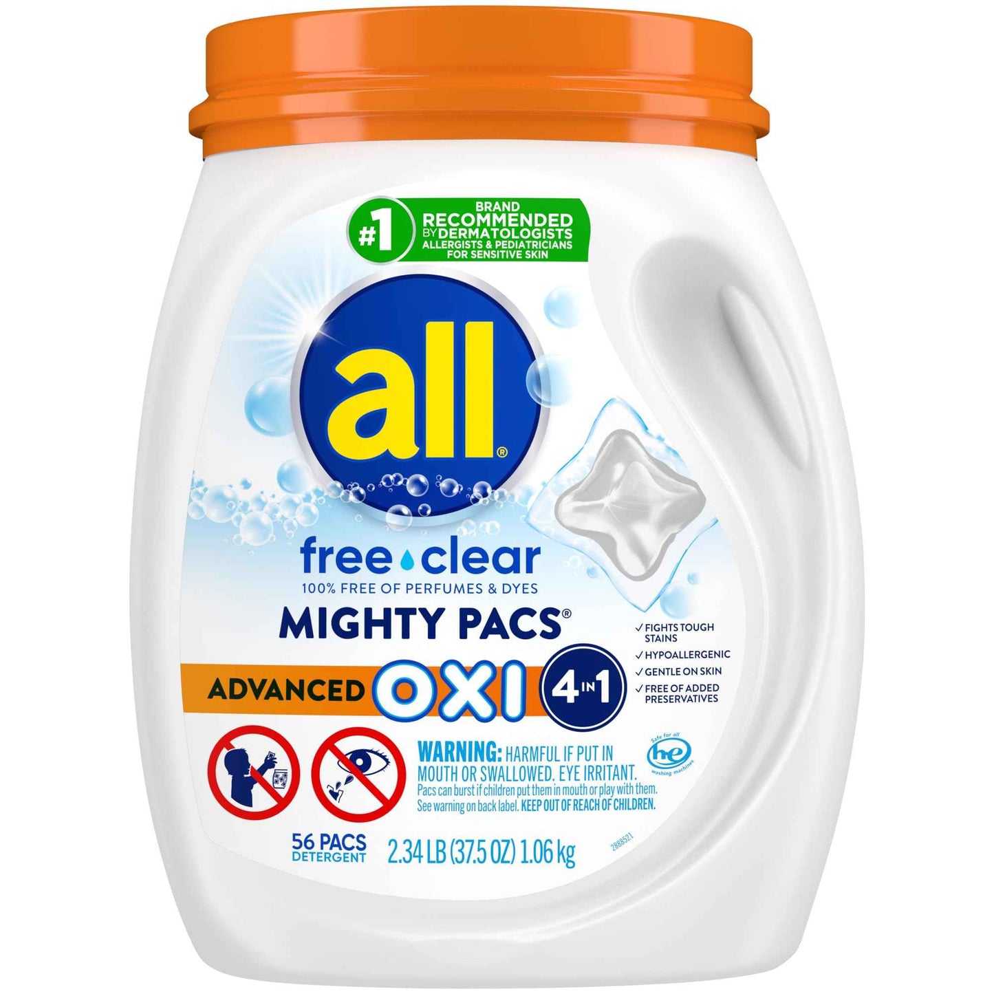 all Laundry Detergent Pacs, Mighty Pacs with OXI Stain Removers and Whiteners, Free Clear, Unscented and Dye Free