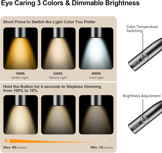 Gritin_LED_Neck_Reading_Light,Book_Light_for_Reading_in_Bed-Eye_Caring_3_Colors,_Dimmable_Brightness,_Bendable_Arms,_80+Hrs_Runtime,_Neck_Round_Design,_Comfortable_&Lightweight_for_Crafting,_Knitting
